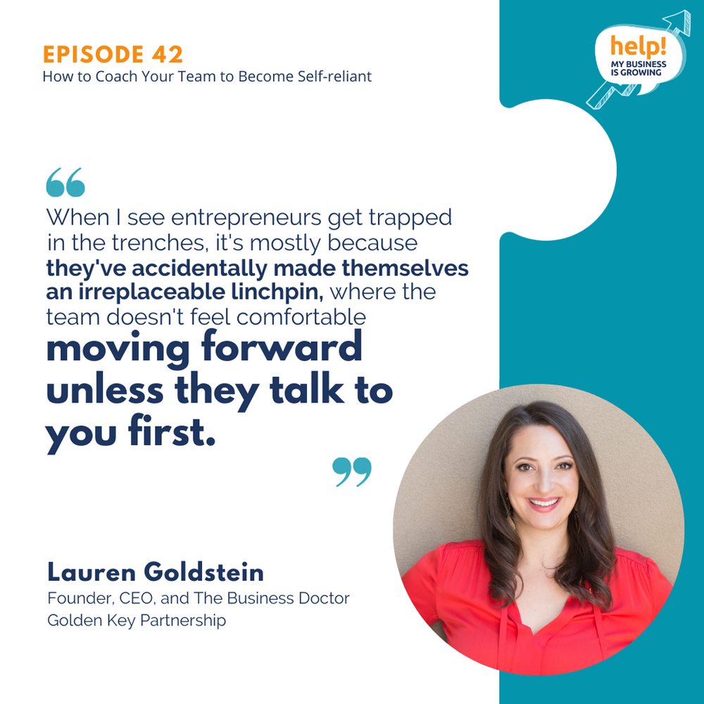 When I see entrepreneurs get trapped in the trenches, it's mostly because they've accidentally made themselves an irreplaceable linchpin, where the team doesn't feel comfortable moving forward unless they talk to you first.